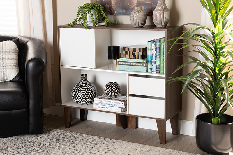 Baxton Studio Senja Modern and Contemporary Two-Tone White and Walnut Brown Finished Wood 2-Shelf Bookcase