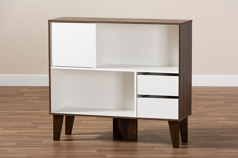 Baxton Studio Senja Modern and Contemporary Two-Tone White and Walnut Brown Finished Wood 2-Shelf Bookcase