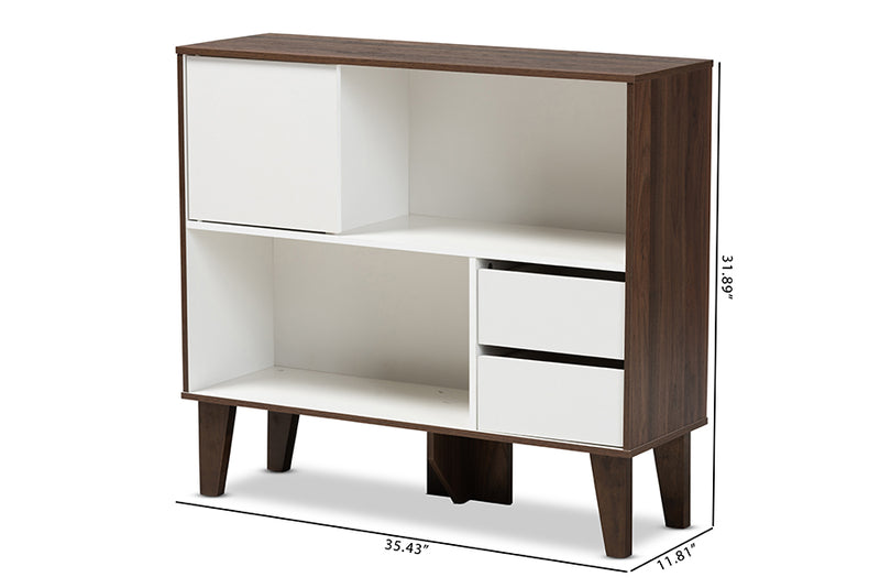 Baxton Studio Senja Modern and Contemporary Two-Tone White and Walnut Brown Finished Wood 2-Shelf Bookcase