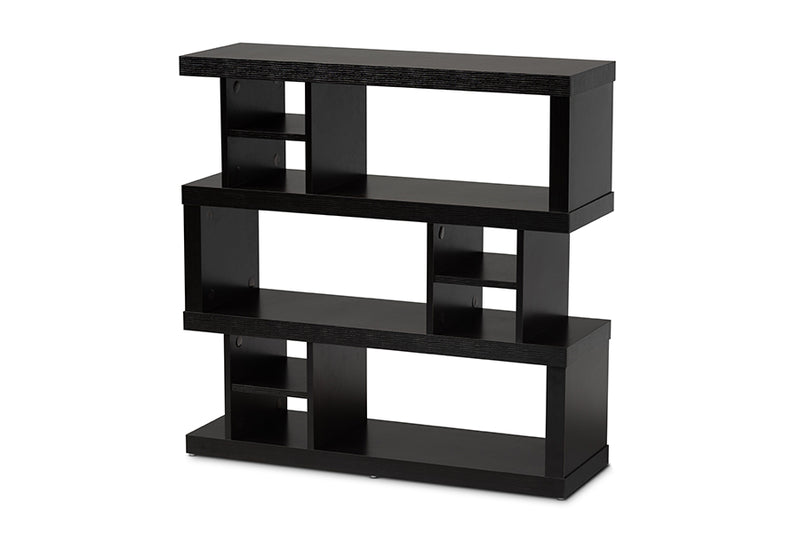 Baxton Studio Dora Modern and Contemporary Dark Brown Finished Wood 3-Tier Geometric Bookshelf