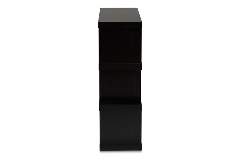 Baxton Studio Dora Modern and Contemporary Dark Brown Finished Wood 3-Tier Geometric Bookshelf