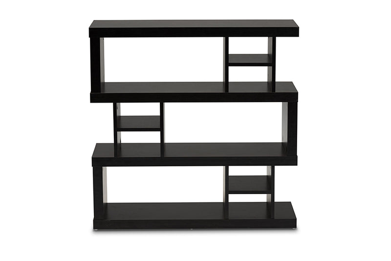 Baxton Studio Dora Modern and Contemporary Dark Brown Finished Wood 3-Tier Geometric Bookshelf