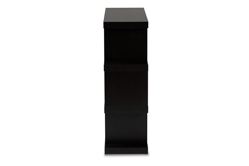 Baxton Studio Dora Modern and Contemporary Dark Brown Finished Wood 3-Tier Geometric Bookshelf