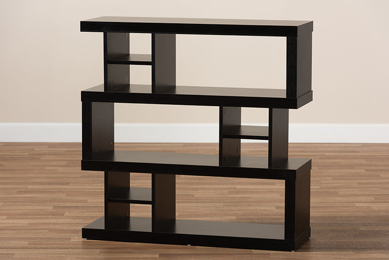 Baxton Studio Dora Modern and Contemporary Dark Brown Finished Wood 3-Tier Geometric Bookshelf