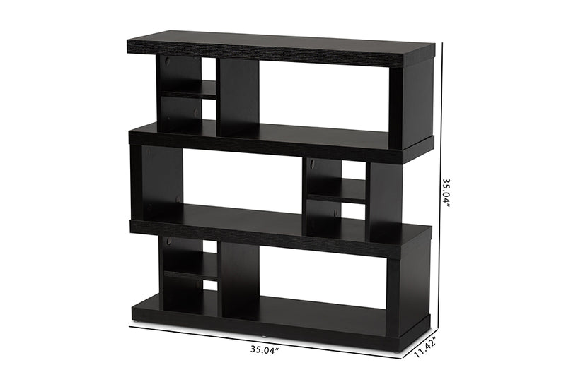 Baxton Studio Dora Modern and Contemporary Dark Brown Finished Wood 3-Tier Geometric Bookshelf