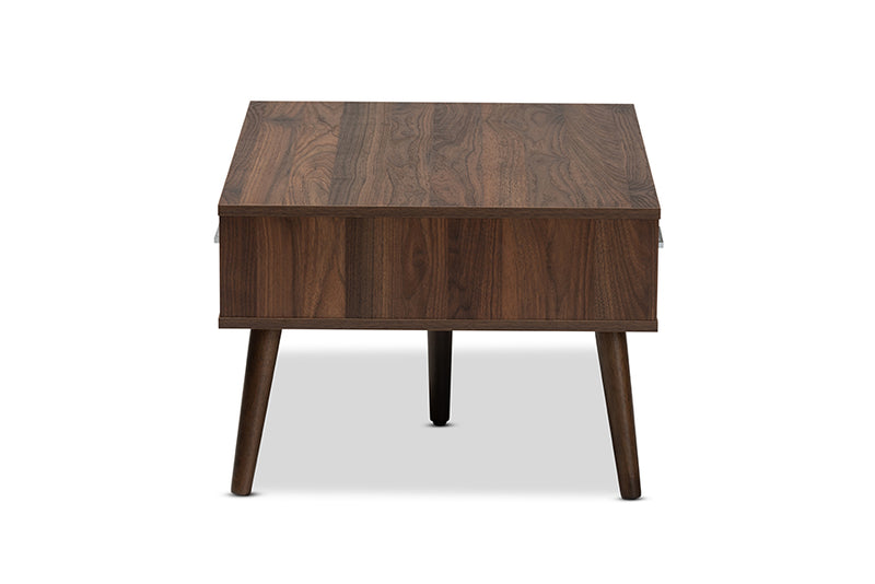 Baxton Studio Merlin Mid-Century Modern Two-Tone Walnut and White Finished 2-Drawer Wood Coffee Table