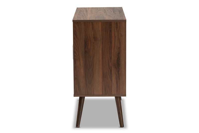 Baxton Studio Leena Mid-Century Modern Two-Tone White and Walnut Brown Finished Wood 3-Drawer Sideboard Buffet