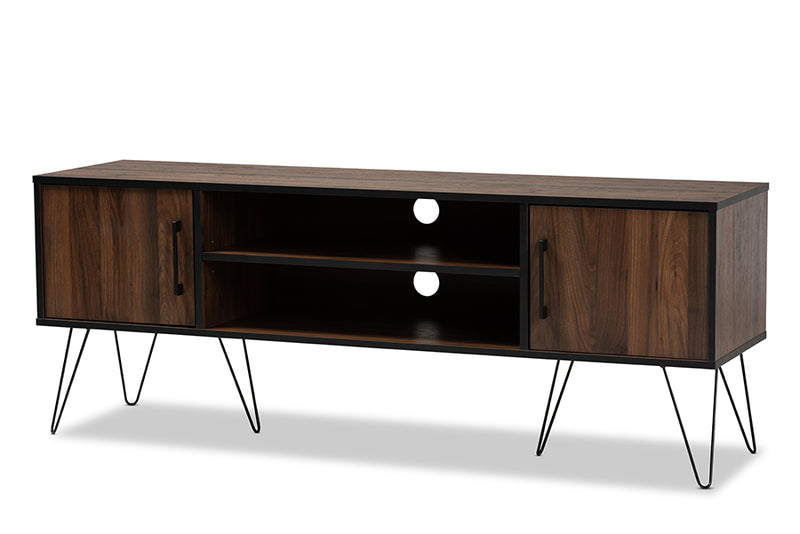 Baxton Studio Corina Mid-Century Modern Two-Tone Walnut and Black Finished Wood TV Stand