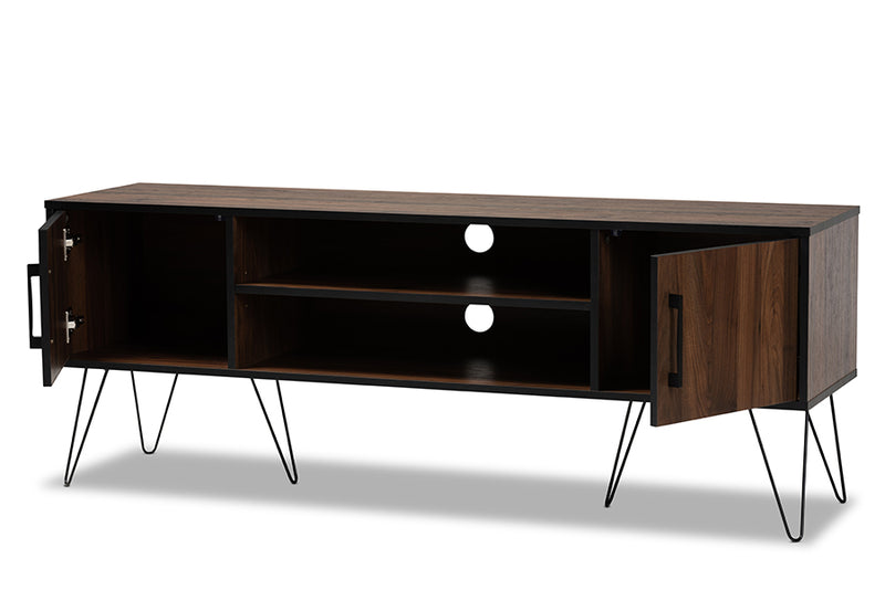 Baxton Studio Corina Mid-Century Modern Two-Tone Walnut and Black Finished Wood TV Stand