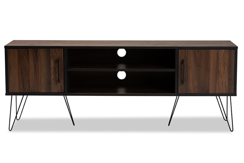 Baxton Studio Corina Mid-Century Modern Two-Tone Walnut and Black Finished Wood TV Stand