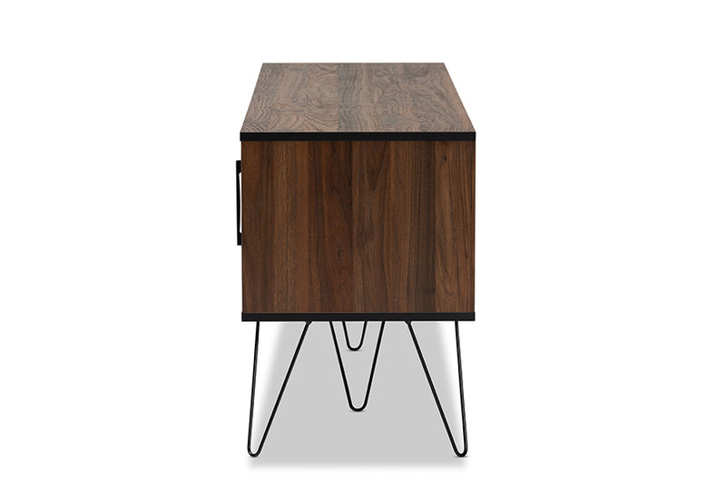 Baxton Studio Corina Mid-Century Modern Two-Tone Walnut and Black Finished Wood TV Stand
