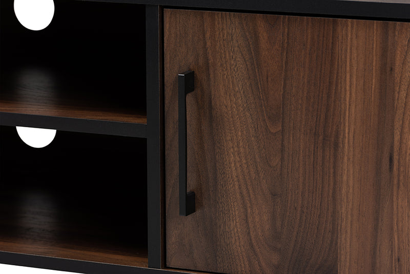 Baxton Studio Corina Mid-Century Modern Two-Tone Walnut and Black Finished Wood TV Stand