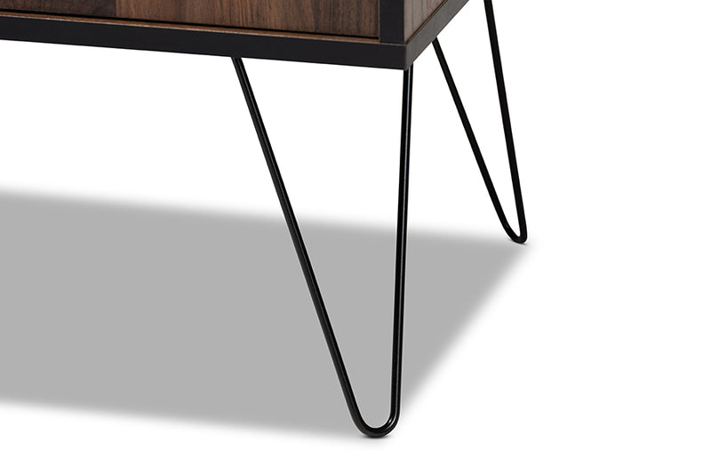Baxton Studio Corina Mid-Century Modern Two-Tone Walnut and Black Finished Wood TV Stand