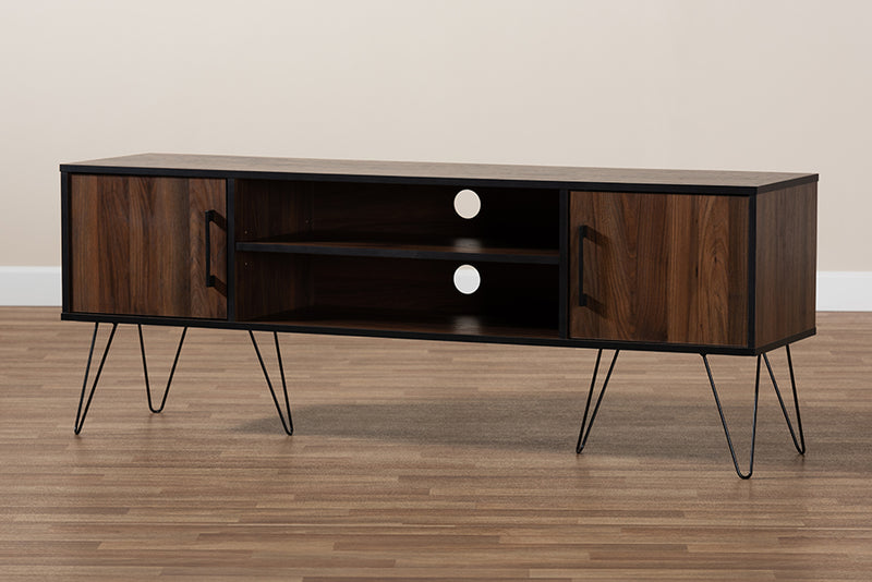 Baxton Studio Corina Mid-Century Modern Two-Tone Walnut and Black Finished Wood TV Stand