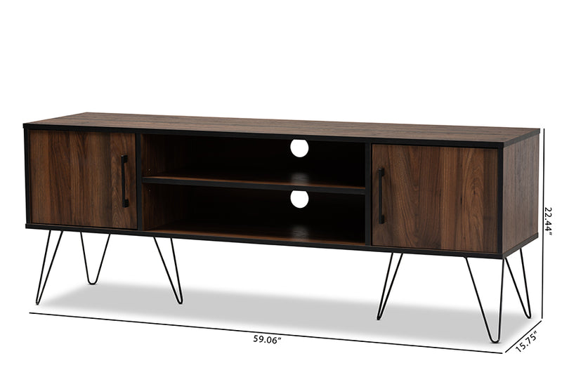 Baxton Studio Corina Mid-Century Modern Two-Tone Walnut and Black Finished Wood TV Stand