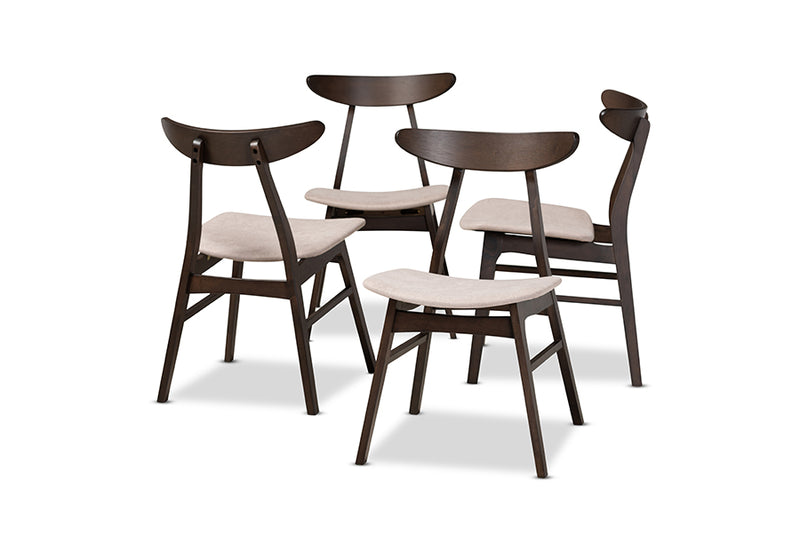 Baxton Studio Britte Mid-Century Modern Beige Fabric Upholstered Dark Oak Brown Finished 4-Piece Wood Dining Chair Set Set