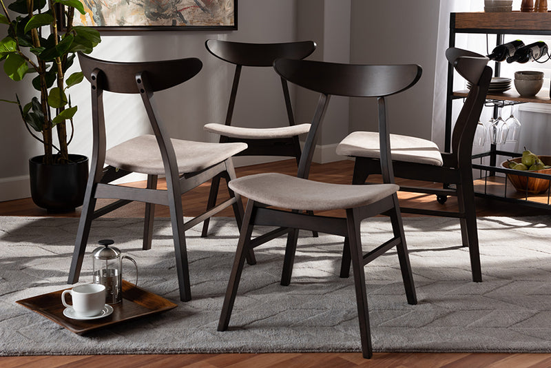Baxton Studio Britte Mid-Century Modern Beige Fabric Upholstered Dark Oak Brown Finished 4-Piece Wood Dining Chair Set Set