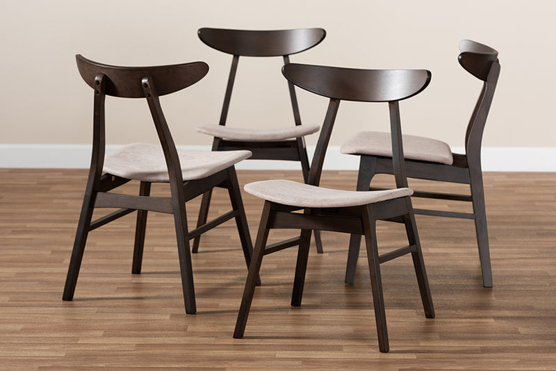 Baxton Studio Britte Mid-Century Modern Beige Fabric Upholstered Dark Oak Brown Finished 4-Piece Wood Dining Chair Set Set