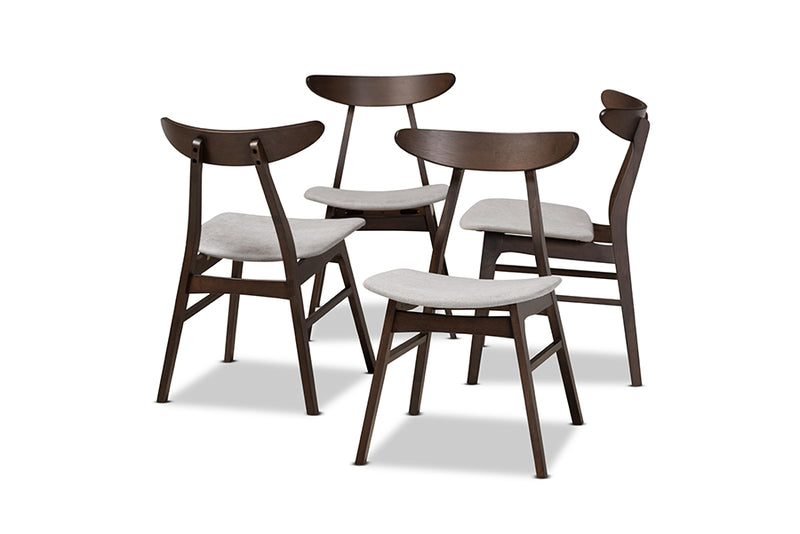 Baxton Studio Britte Mid-Century Modern Light Grey Fabric Upholstered Dark Oak Brown Finished 4-Piece Wood Dining Chair Set Set