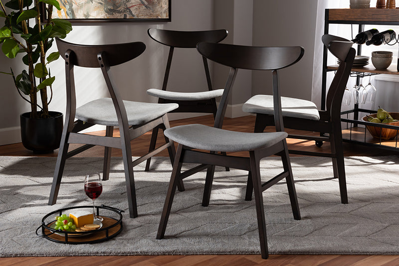 Baxton Studio Britte Mid-Century Modern Light Grey Fabric Upholstered Dark Oak Brown Finished 4-Piece Wood Dining Chair Set Set