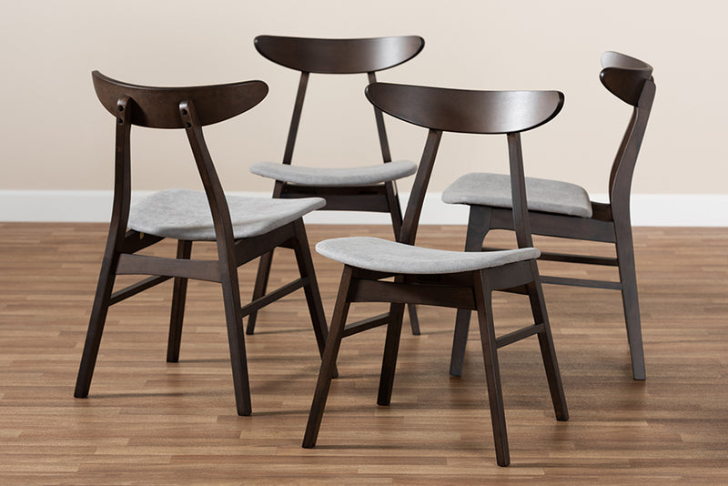 Baxton Studio Britte Mid-Century Modern Light Grey Fabric Upholstered Dark Oak Brown Finished 4-Piece Wood Dining Chair Set Set