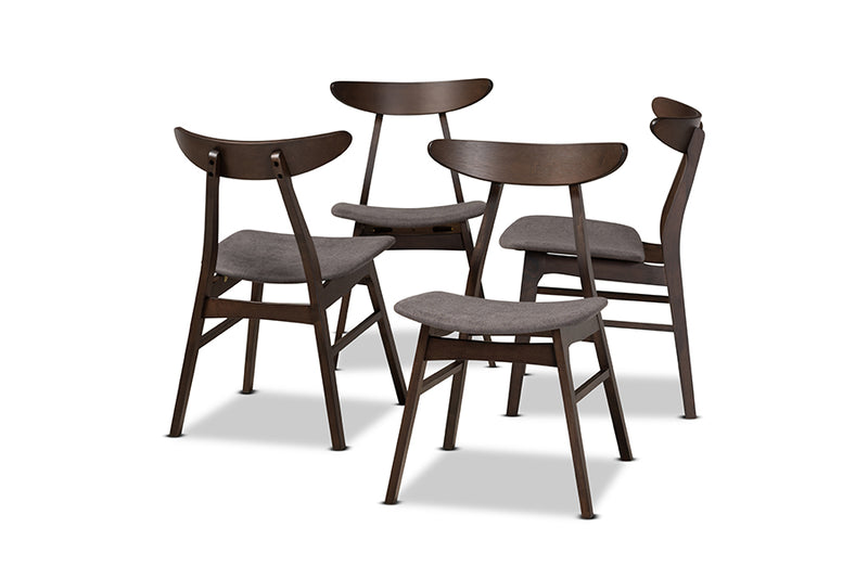 Baxton Studio Britte Mid-Century Modern Dark Grey Fabric Upholstered Dark Oak Brown Finished 4-Piece Wood Dining Chair Set Set