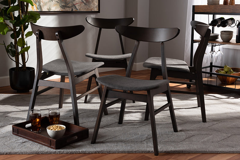 Baxton Studio Britte Mid-Century Modern Dark Grey Fabric Upholstered Dark Oak Brown Finished 4-Piece Wood Dining Chair Set Set