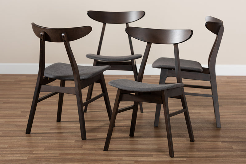 Baxton Studio Britte Mid-Century Modern Dark Grey Fabric Upholstered Dark Oak Brown Finished 4-Piece Wood Dining Chair Set Set