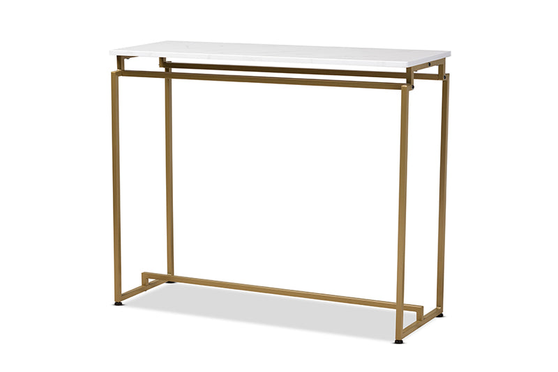 Baxton Studio Renzo Modern and Contemporary Brushed Gold Finished Metal Console Table with Faux Marble Tabletop