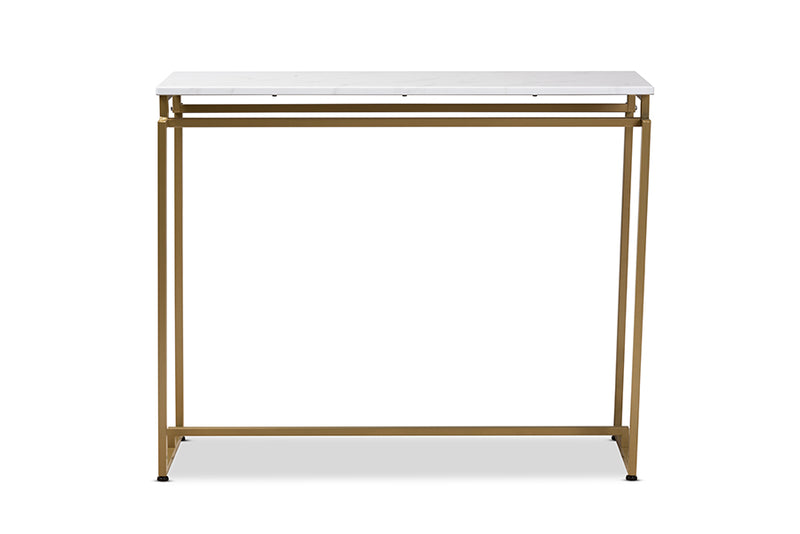 Baxton Studio Renzo Modern and Contemporary Brushed Gold Finished Metal Console Table with Faux Marble Tabletop