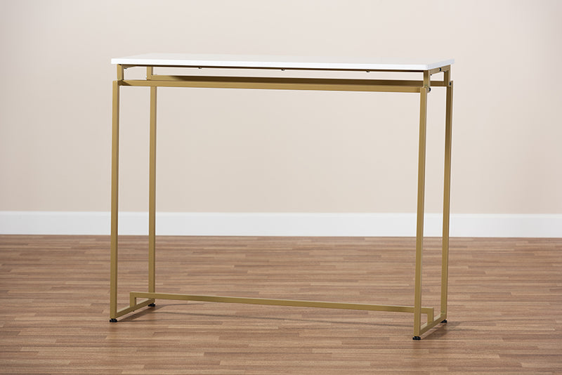 Baxton Studio Renzo Modern and Contemporary Brushed Gold Finished Metal Console Table with Faux Marble Tabletop