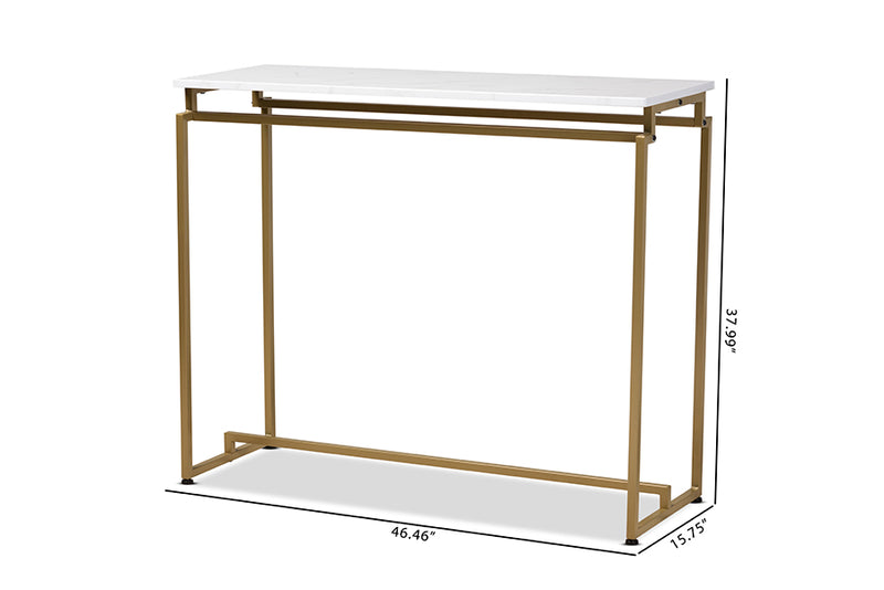 Baxton Studio Renzo Modern and Contemporary Brushed Gold Finished Metal Console Table with Faux Marble Tabletop