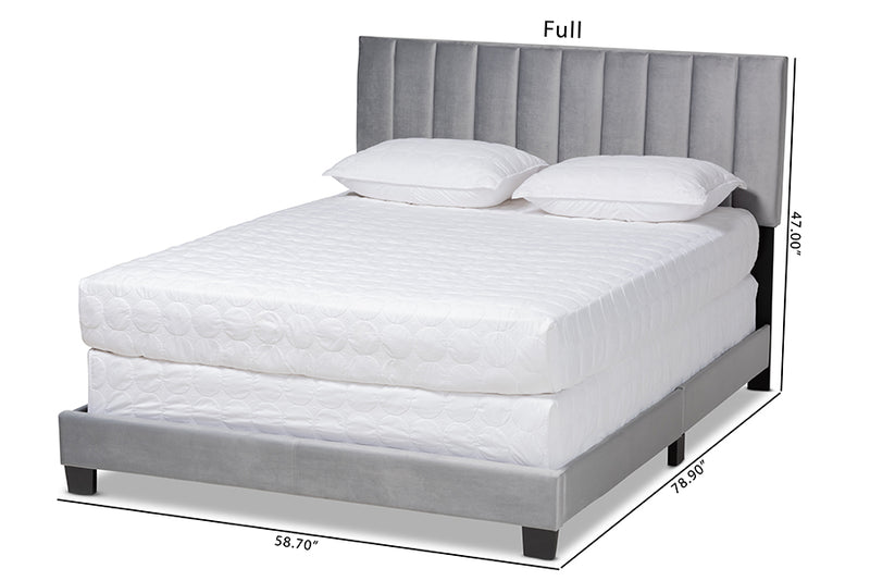 Baxton Studio Clare Glam and Luxe Grey Velvet Fabric Upholstered Full Size Panel Bed with Channel Tufted Headboard