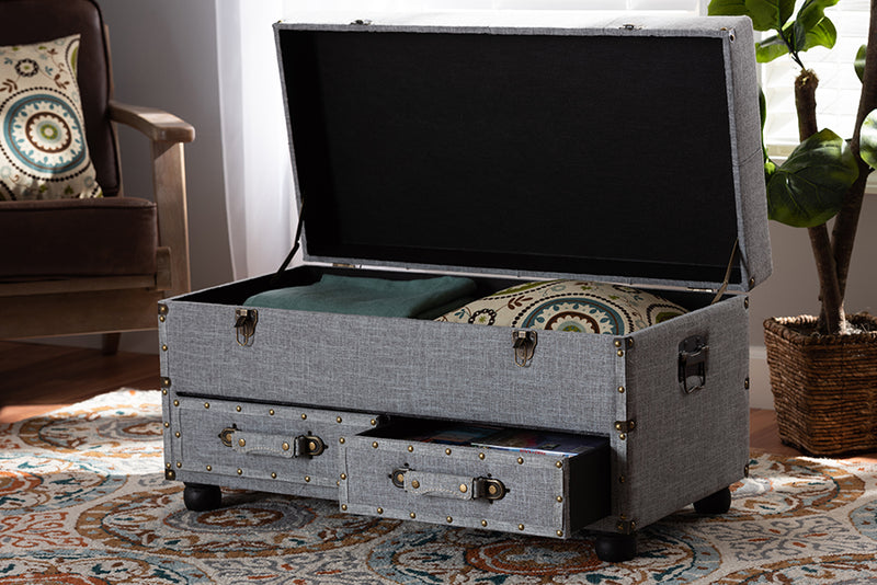 Baxton Studio Flynn Modern Transitional Grey Fabric Upholstered 2-Drawer Storage Trunk Ottoman