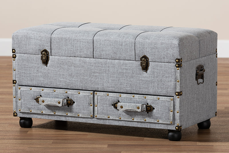 Baxton Studio Flynn Modern Transitional Grey Fabric Upholstered 2-Drawer Storage Trunk Ottoman