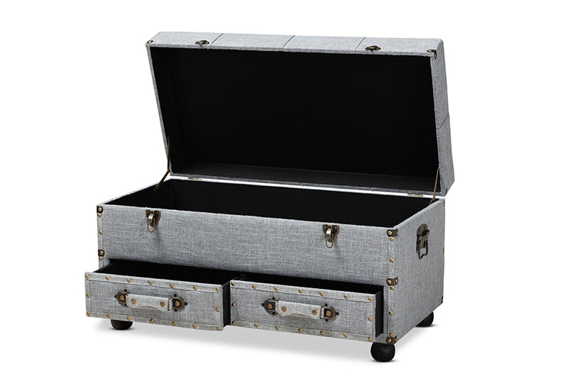 Baxton Studio Flynn Modern Transitional Grey Fabric Upholstered 2-Drawer Storage Trunk Ottoman