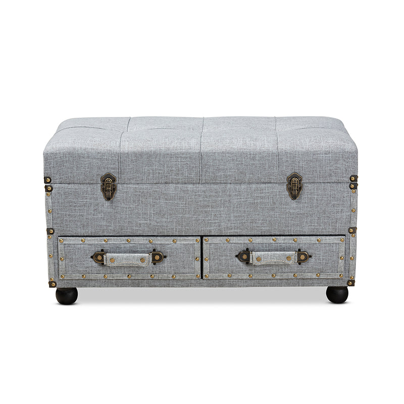Baxton Studio Flynn Modern Transitional Grey Fabric Upholstered 2-Drawer Storage Trunk Ottoman