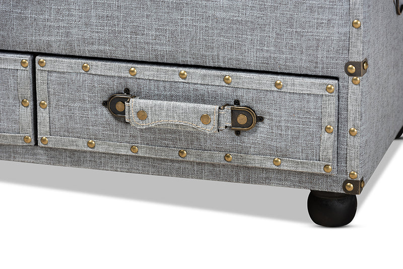 Baxton Studio Flynn Modern Transitional Grey Fabric Upholstered 2-Drawer Storage Trunk Ottoman