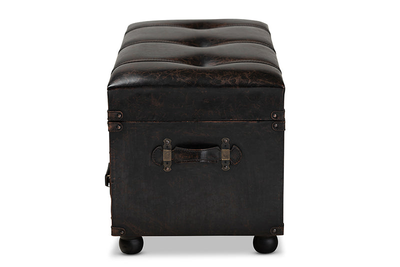 Baxton Studio Callum Modern Transitional Distressed Dark Brown Faux Leather Upholstered 2-Drawer Storage Trunk Ottoman