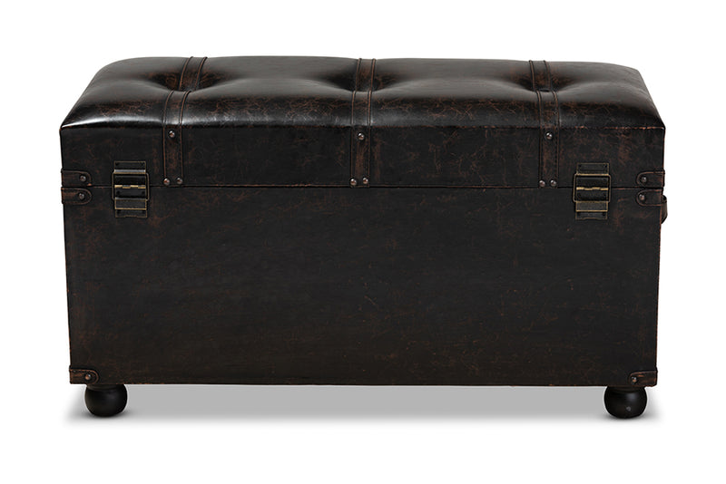 Baxton Studio Callum Modern Transitional Distressed Dark Brown Faux Leather Upholstered 2-Drawer Storage Trunk Ottoman