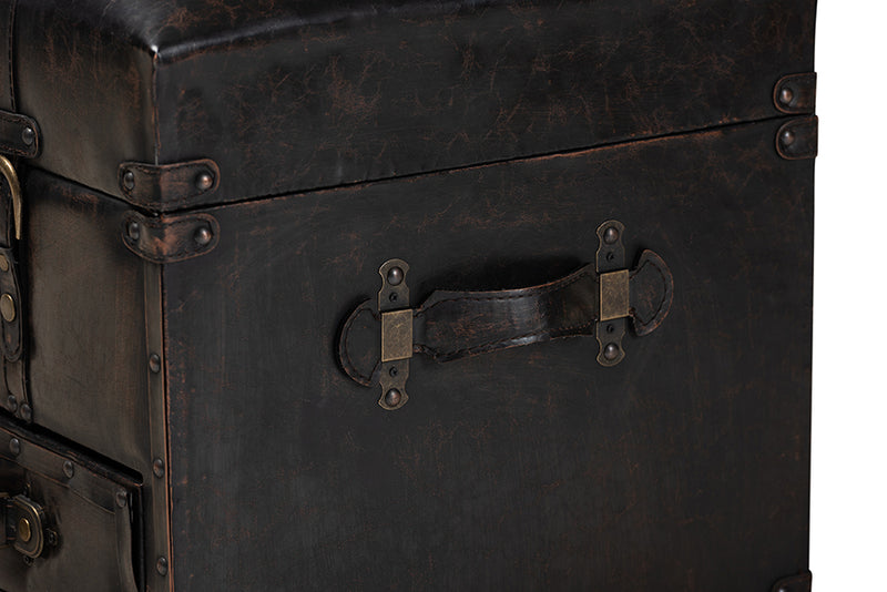 Baxton Studio Callum Modern Transitional Distressed Dark Brown Faux Leather Upholstered 2-Drawer Storage Trunk Ottoman
