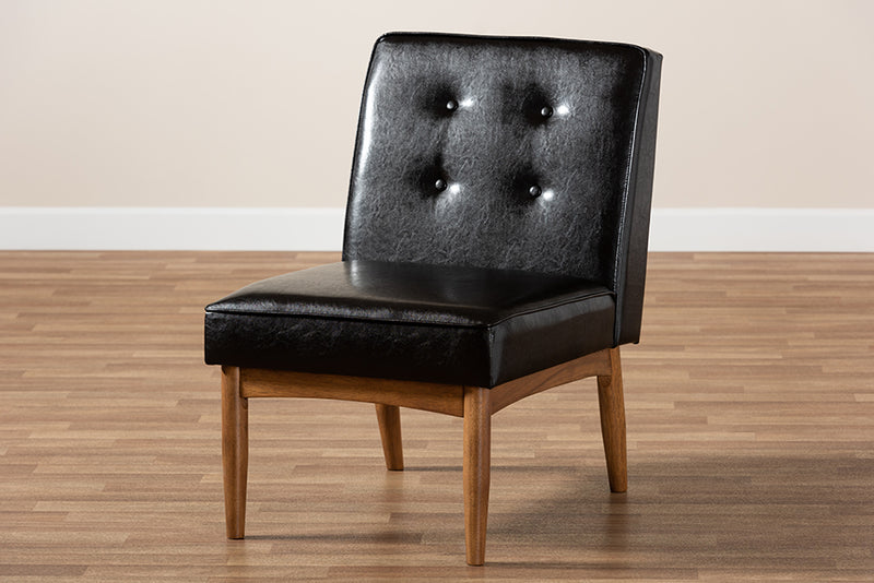 Baxton Studio Arvid Mid-Century Modern Dark Brown Faux Leather Upholstered Wood Dining Chair