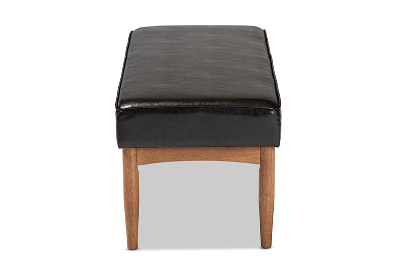Baxton Studio Arvid Mid-Century Modern Dark Brown Faux Leather Upholstered Wood Dining Bench