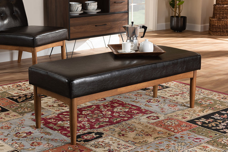 Baxton Studio Arvid Mid-Century Modern Dark Brown Faux Leather Upholstered Wood Dining Bench