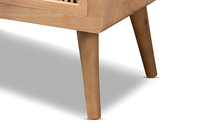 Baxton Studio Alina Mid-Century Modern Medium Oak Finished Wood and Rattan 4-Drawer Accent Storage Cabinet