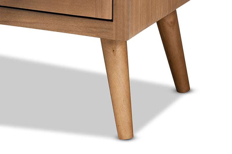 Baxton Studio Alina Mid-Century Modern Medium Oak Finished Wood and Rattan 2-Door Accent Storage Cabinet