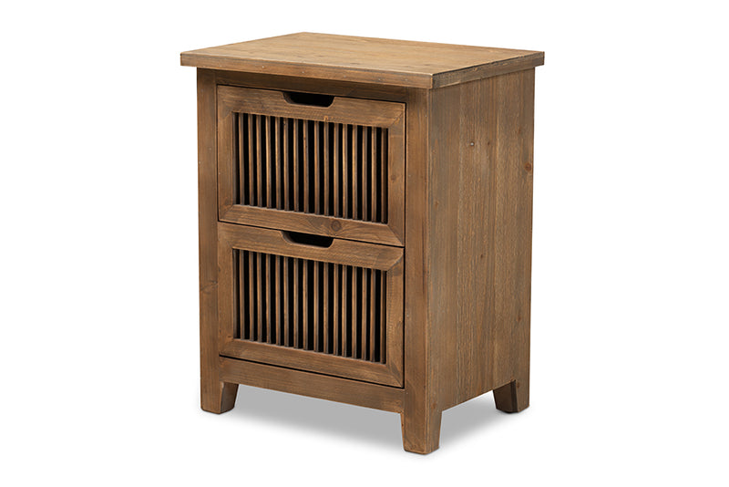 Baxton Studio Clement Rustic Transitional Medium Oak Finished 2-Drawer Wood Spindle Nightstand
