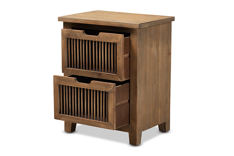 Baxton Studio Clement Rustic Transitional Medium Oak Finished 2-Drawer Wood Spindle Nightstand