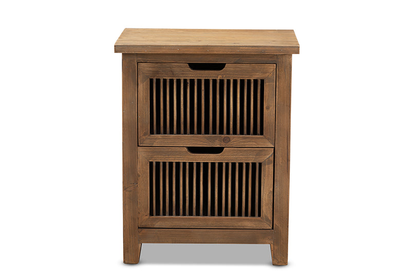 Baxton Studio Clement Rustic Transitional Medium Oak Finished 2-Drawer Wood Spindle Nightstand