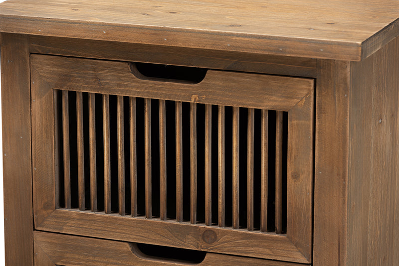 Baxton Studio Clement Rustic Transitional Medium Oak Finished 2-Drawer Wood Spindle Nightstand